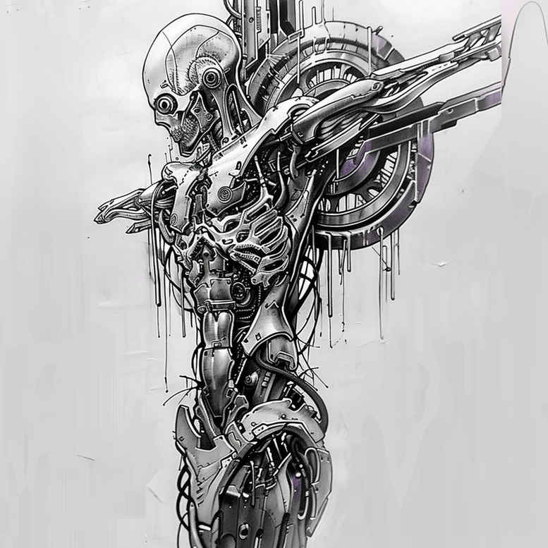 biomechanics tattoo design ideas contrasting colors robotic style for shin