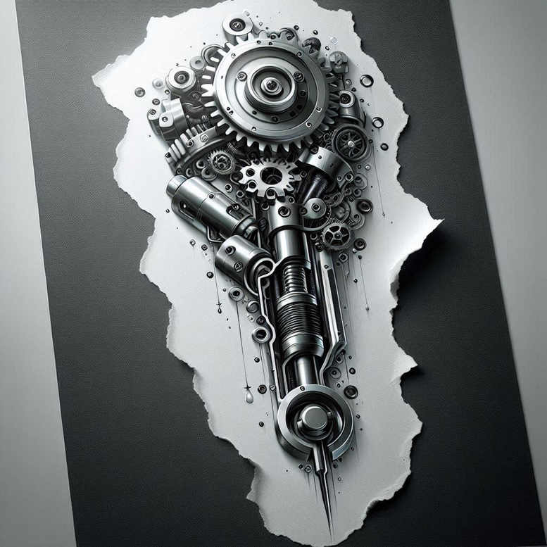 biomechanics tattoo design ideas Surrealism chromatic flux robotic style for shoulder blade