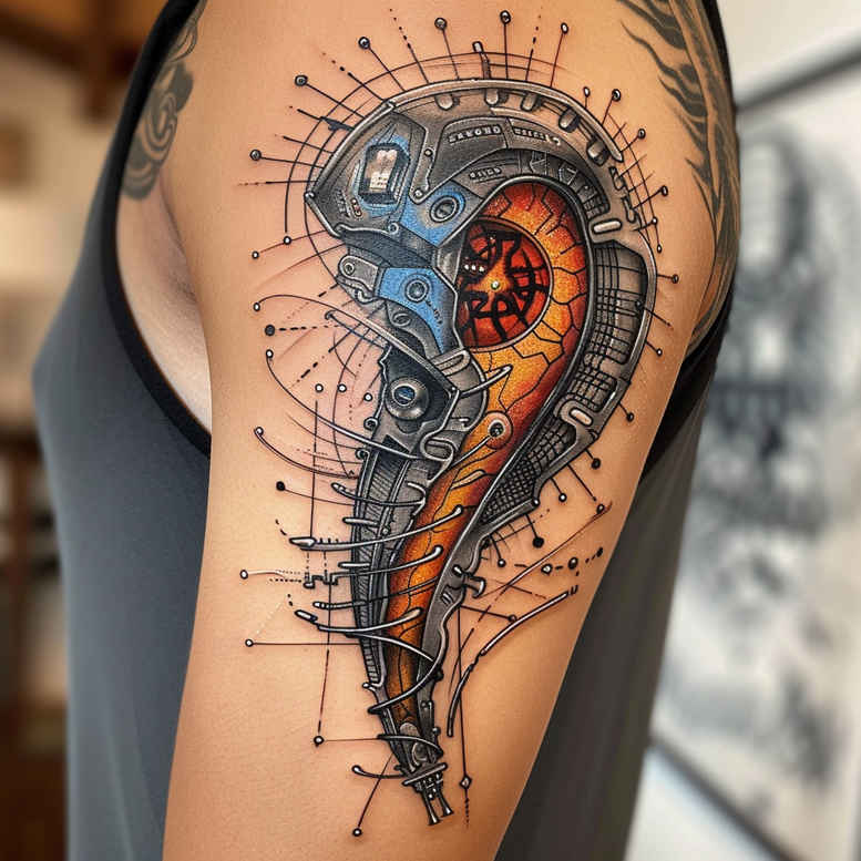 biomechanics tattoo design ideas detailed linework robotic style shows courage