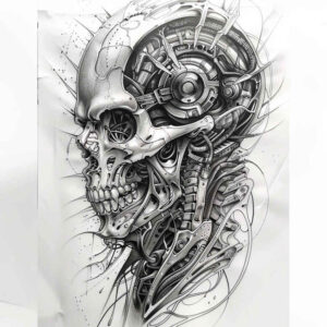 biomechanics tattoo design ideas fine detail robotic style symbolising courage