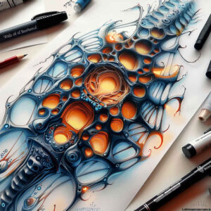 biomechanics tattoo design ideas Surrealism translucent layers structural design for abdomen