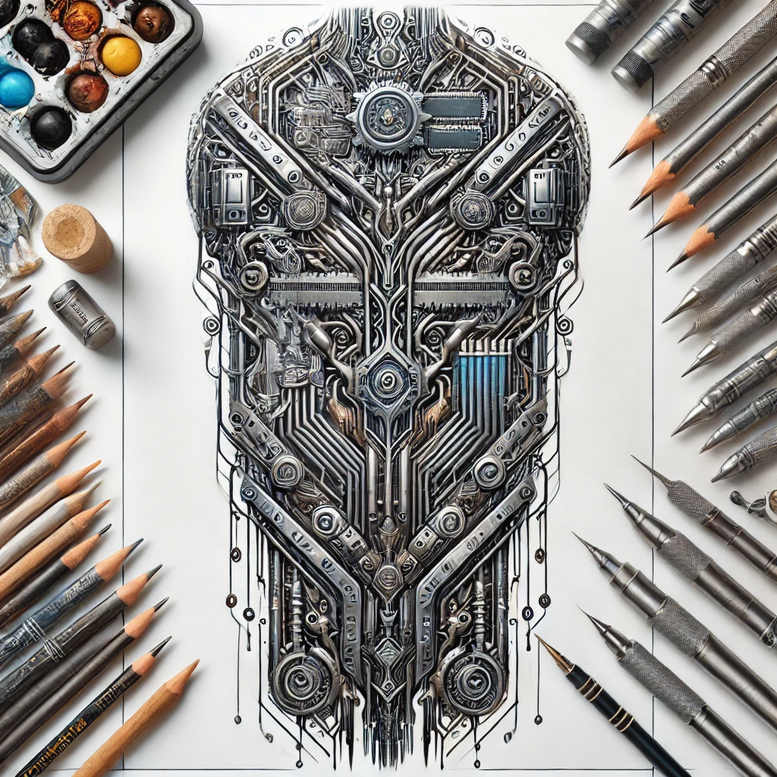 biomechanics tattoo design ideas clean contrast technical motifs for temple