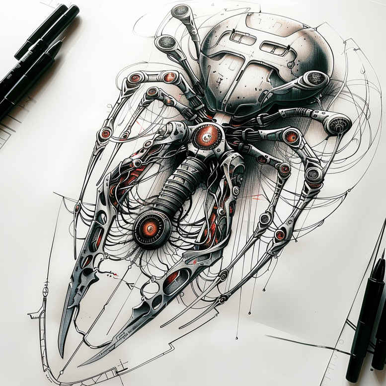 biomechanics tattoo design ideas realistic technical motifs for upper thigh