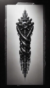 biomechanics tattoo design ideas displaced objects technical motifs represents courage