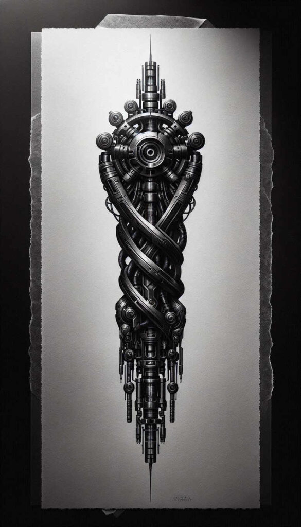 biomechanics tattoo design ideas displaced objects technical motifs represents courage