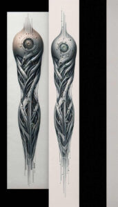 biomechanics tattoo design ideas bokeh technical motifs represents resilience