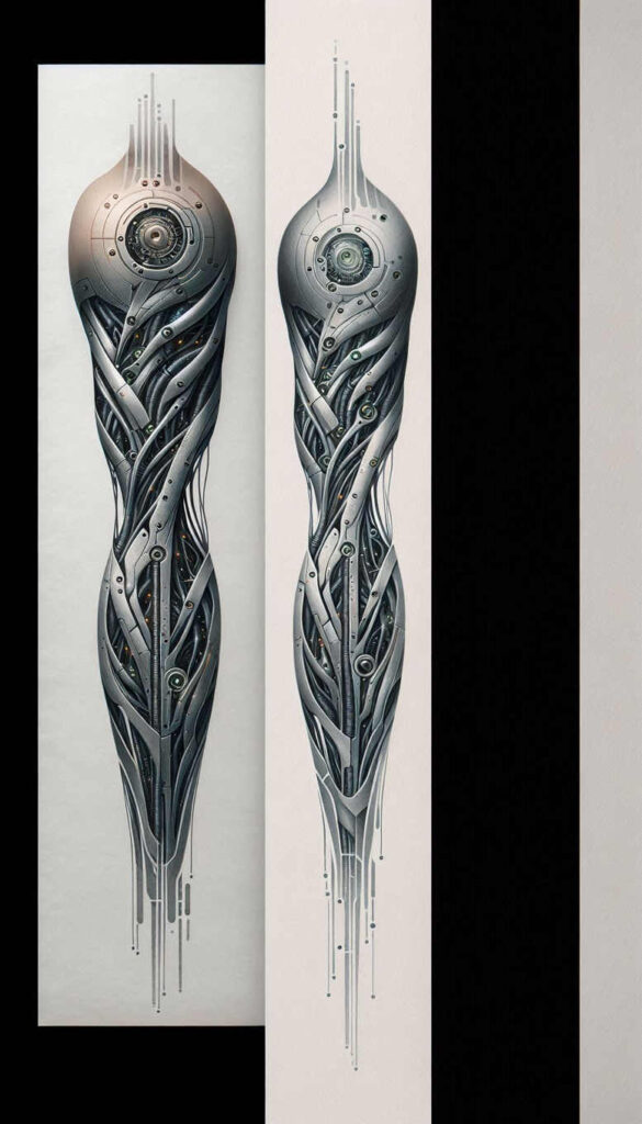 biomechanics tattoo design ideas bokeh technical motifs represents resilience