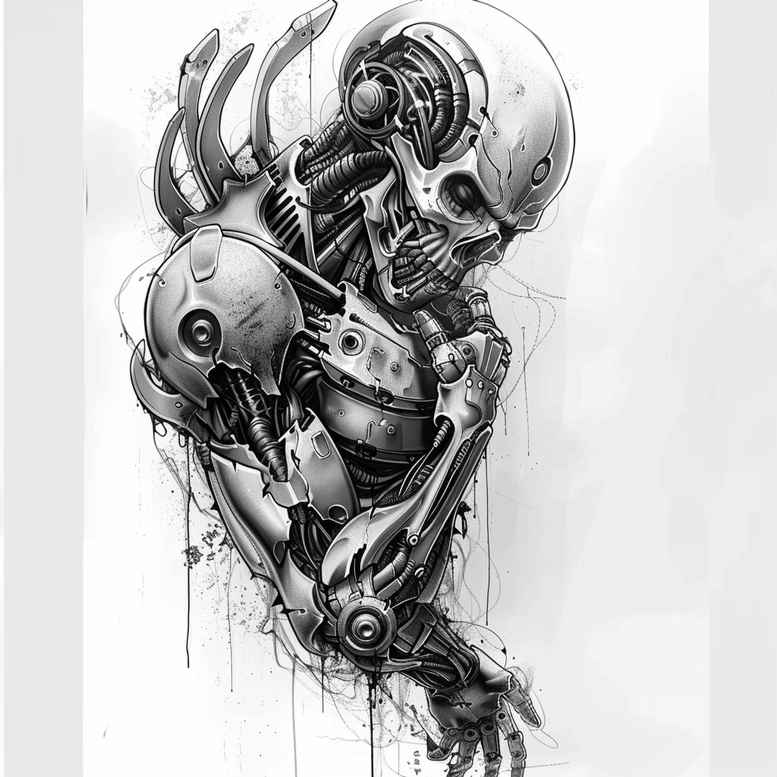 biomechanics tattoo design ideas refined lines technical shading for hip