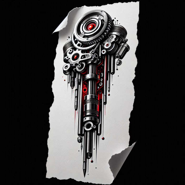 biomechanics tattoo design ideas Realism full detail technical shading for lower leg