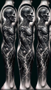 biomechanics tattoo design ideas dreamlike technical shading for outer arm