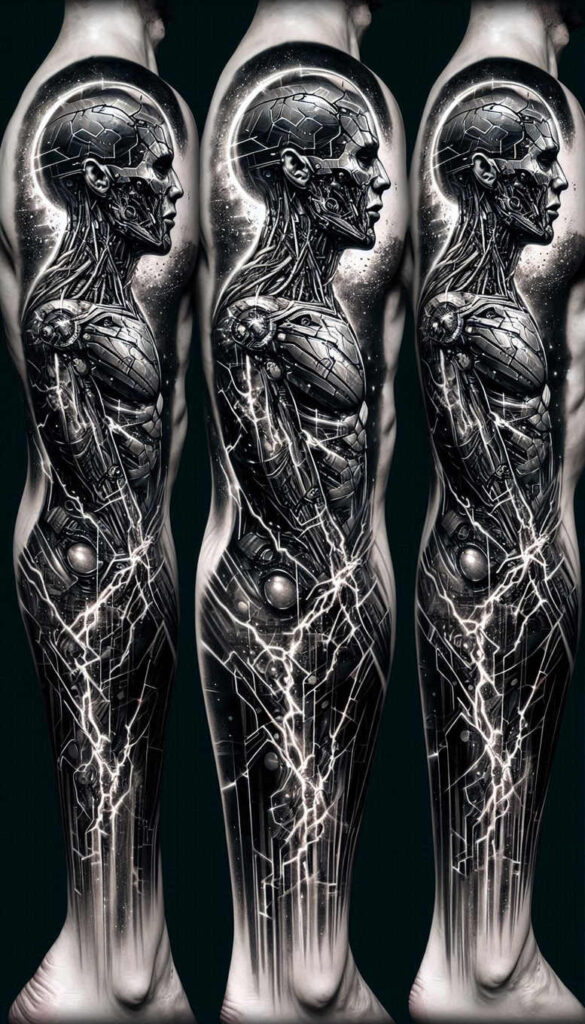 biomechanics tattoo design ideas dreamlike technical shading for outer arm