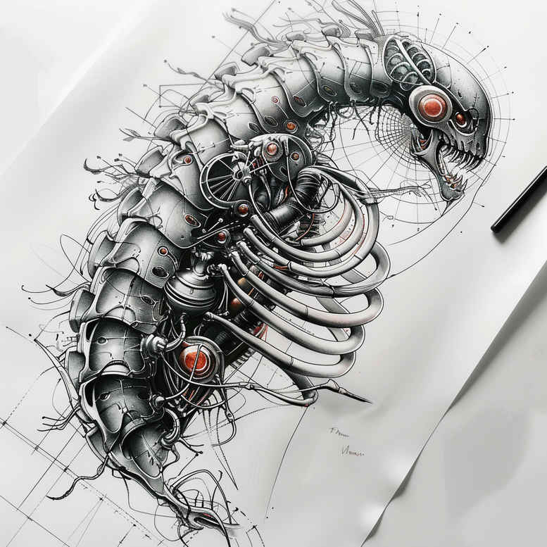biomechanics tattoo design ideas expressive color technical shading symbol of determination