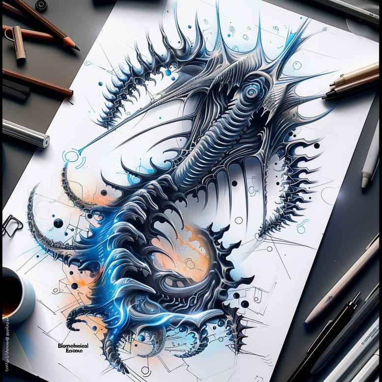 biomechanics tattoo design ideas Surrealism enigmatic visuals tendons represents resilience
