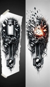 biomechanics tattoo design ideas Surrealism ghostly shapes tension lines for full back