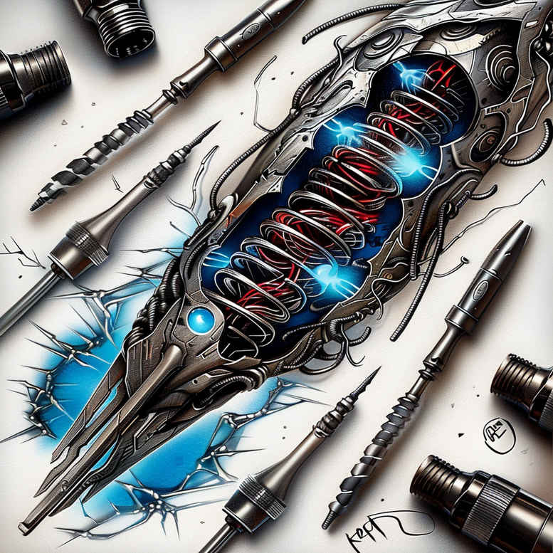biomechanics tattoo design ideas Surrealism shadow play tension lines for side torso