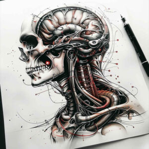 biomechanics tattoo design ideas saturated hues tension lines for upper chest