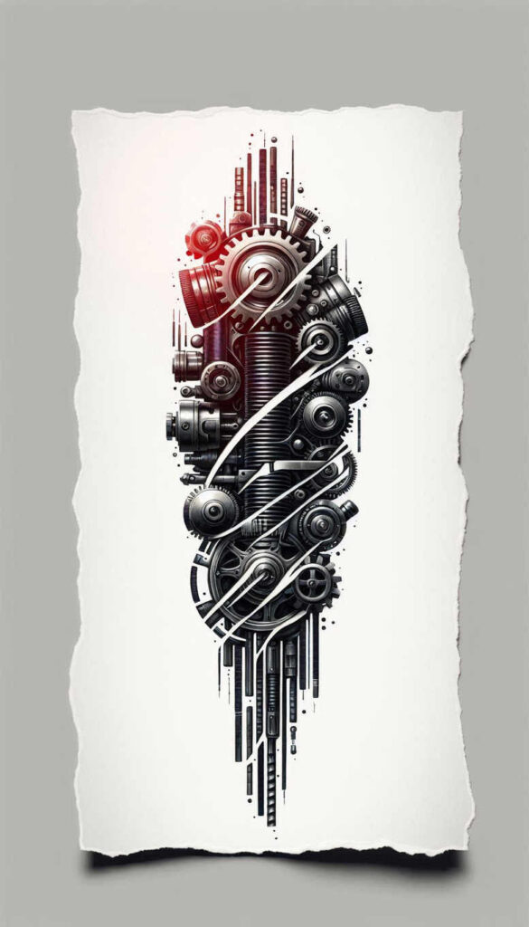 biomechanics tattoo design ideas realistic contrast tension lines shows perseverance