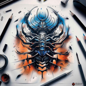 biomechanics-tattoo-designs-ideas-ai-generated--clutches-displaced-objects-for-lower-arm
