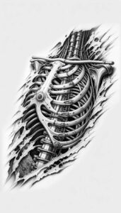 biomechanics-tattoo-designs-ideas-ai-generated--shock-absorbers-surrealism-ethereal-for-upper-back