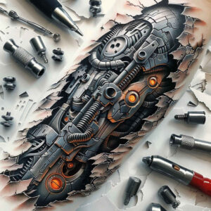 technical-tattoo – tattoo design ideas free ai generated – neotraditional-artistic-contrast – for-back – Gallery: biomechanics-inkby-ai