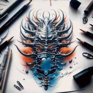 technical-tattoo – tattoo design ideas free ai generated – realism-natural-blush – for-back – Gallery: biomechanics-inkby-ai