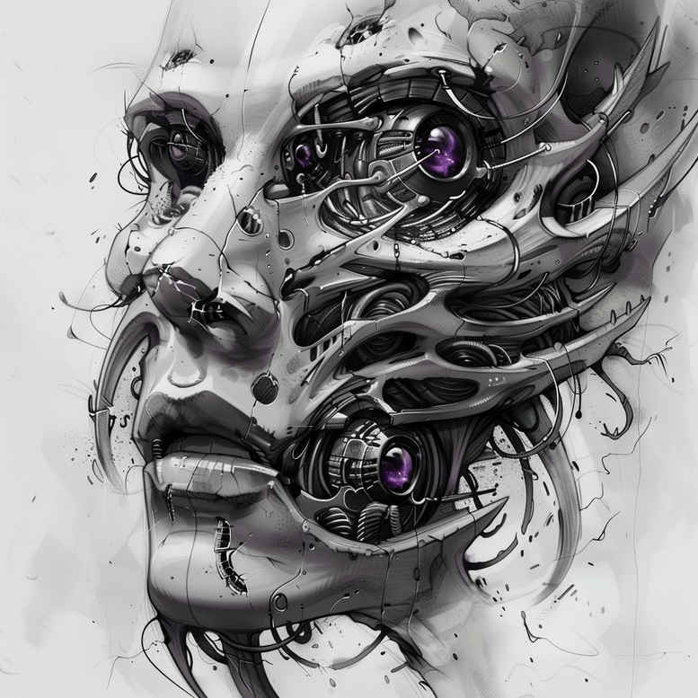 technical-tattoo – tattoo design ideas free ai generated – surrealism-timeless – for-lower-arm – Gallery: biomechanics-inkby-ai