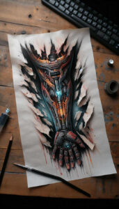 titanium-tattoo – tattoo design ideas free ai generated – neotraditional-decorative-flourishes – for-side-torso – Gallery: biomechanics-inkby-ai
