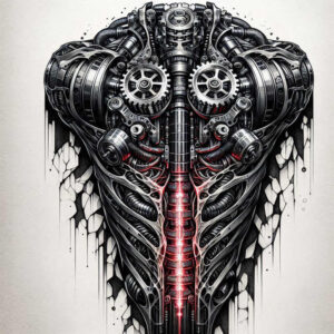 titanium-tattoo – tattoo design ideas free ai generated – neotraditional-vivid-hues – for-lower-back – Gallery: biomechanics-inkby-ai