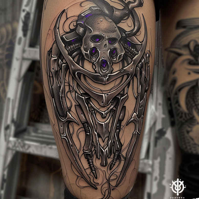 titanium-tattoo – tattoo design ideas free ai generated – realism-ink-precision – for-abdomen – Gallery: biomechanics-inkby-ai