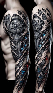 titanium-tattoo – tattoo design ideas free ai generated – realism-soft-contrast – for-collarbone – Gallery: biomechanics-inkby-ai