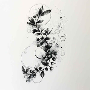 elegant-branch – tattoo design ideas free ai generated – pure-outline – for-calf – Gallery: branches-inkby-ai