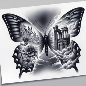 butterflies – tattoo design ideas free ai generated – neotraditional-artistic-contrast – for-ribs – Gallery: butterflies-moths-dragonflies-inkby-ai