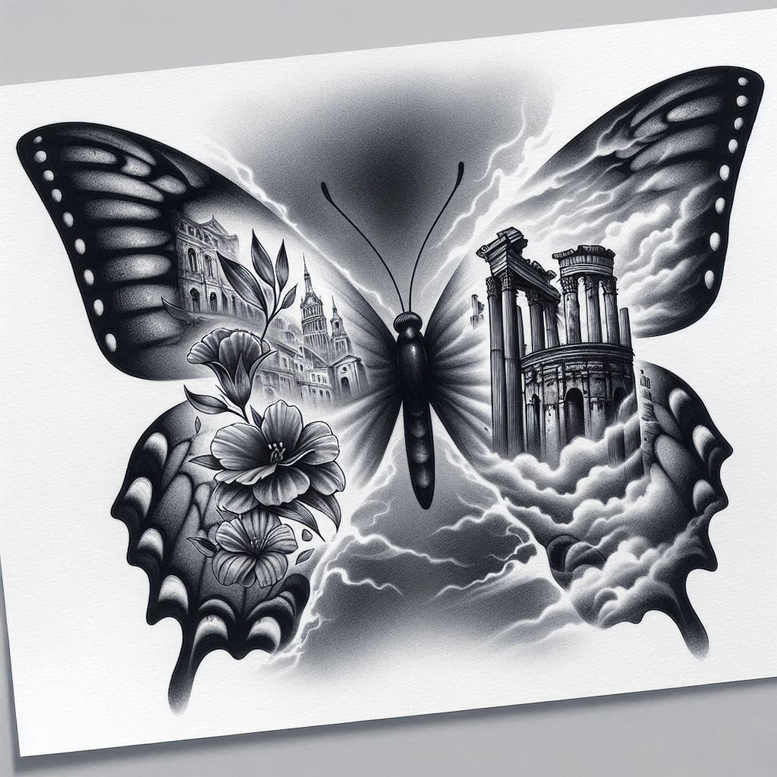 butterflies – tattoo design ideas free ai generated – neotraditional-artistic-contrast – for-ribs – Gallery: butterflies-moths-dragonflies-inkby-ai