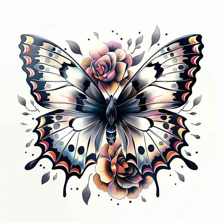 butterflies – tattoo design ideas free ai generated – neotraditional-soft-blending – for-hip – Gallery: butterflies-moths-dragonflies-inkby-ai