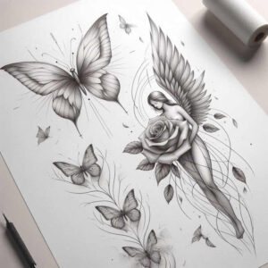 butterfly-design – tattoo design ideas free ai generated – neotraditional-refined-lines – for-ankle – Gallery: butterflies-moths-dragonflies-inkby-ai