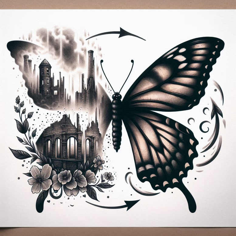 butterfly-design – tattoo design ideas free ai generated – realism-photorealistic-drawing – for-toe – Gallery: butterflies-moths-dragonflies-inkby-ai