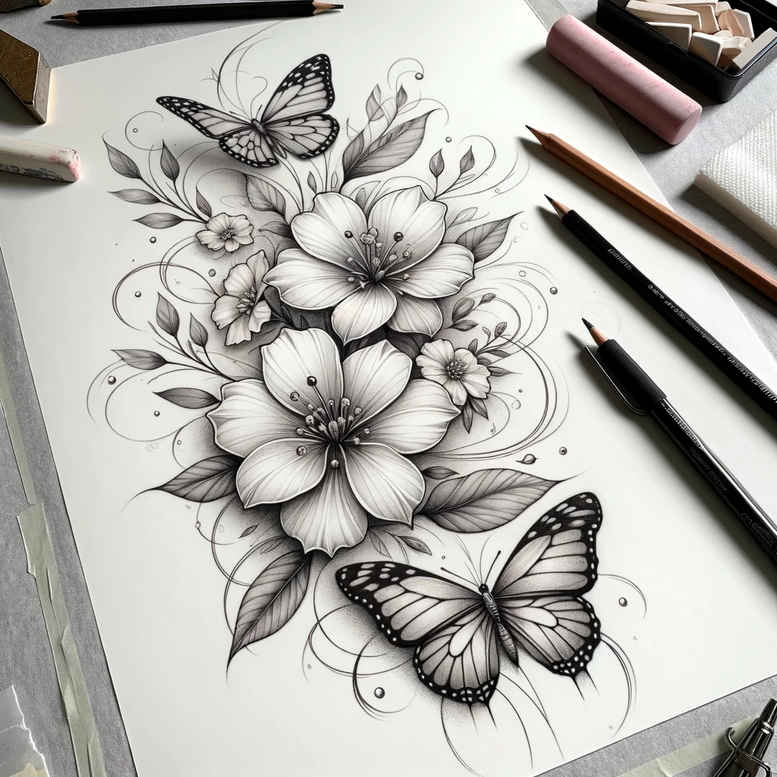 butterfly – tattoo design ideas free ai generated – neotraditional-classic-shading – for-sternum – Gallery: butterflies-moths-dragonflies-inkby-ai