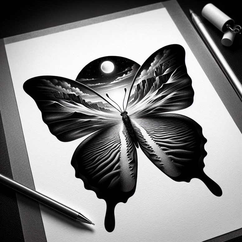 butterfly – tattoo design ideas free ai generated – realism-soft-focus – for-upper-back – Gallery: butterflies-moths-dragonflies-inkby-ai