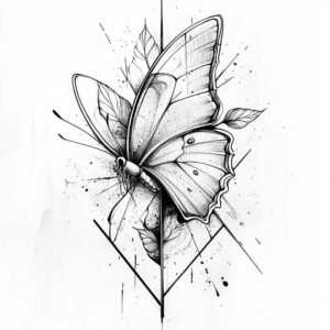 butterfly-line – tattoo design ideas free ai generated – neotraditional-artistic-shading – for-back-of-neck – Gallery: butterflies-moths-dragonflies-inkby-ai