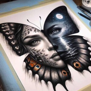 butterfly-line – tattoo design ideas free ai generated – neotraditional-enhanced-color – for-ankle – Gallery: butterflies-moths-dragonflies-inkby-ai