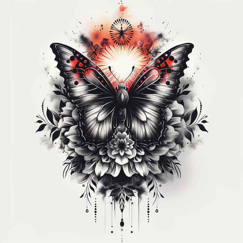 butterfly-line – tattoo design ideas free ai generated – realism-detailed-rendering – for-back-of-neck – Gallery: butterflies-moths-dragonflies-inkby-ai