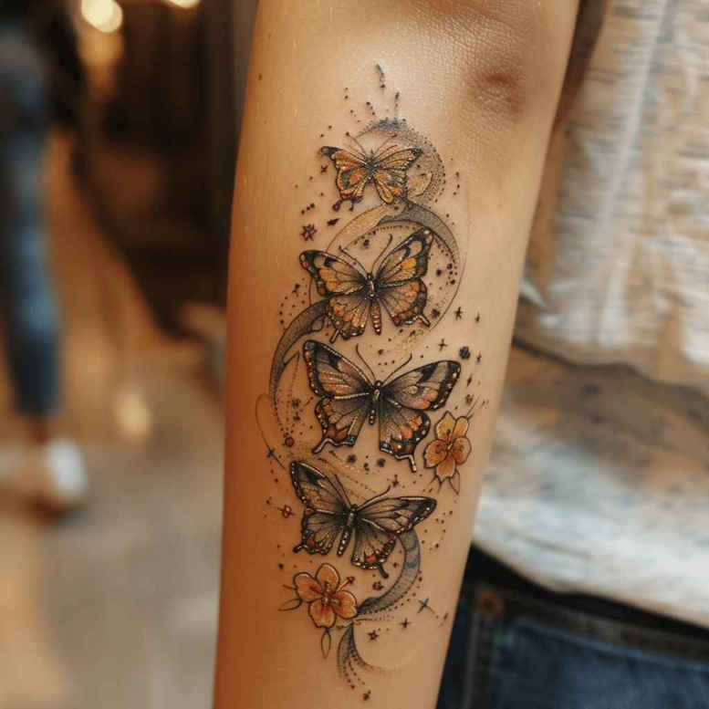 butterfly-line – tattoo design ideas free ai generated – realism-skin-texture – for-ankle – Gallery: butterflies-moths-dragonflies-inkby-ai