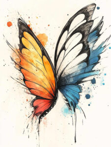 butterfly-line – tattoo design ideas free ai generated – surrealism-ethereal-textures – for-thigh – Gallery: butterflies-moths-dragonflies-inkby-ai