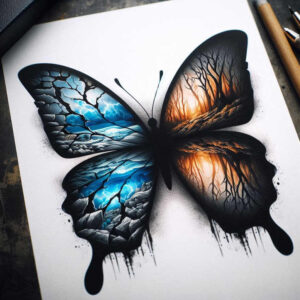 delicate-butterfly – tattoo design ideas free ai generated – neotraditional-saturated-hues – for-fingers – Gallery: butterflies-moths-dragonflies-inkby-ai