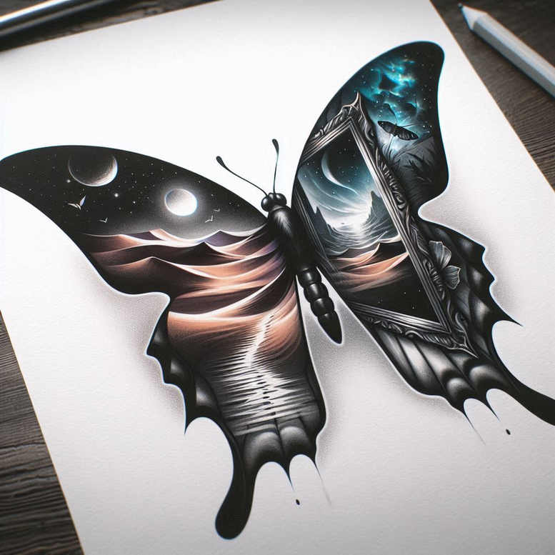 delicate-butterfly – tattoo design ideas free ai generated – realism-emotional-realism – for-upper-shoulder – Gallery: butterflies-moths-dragonflies-inkby-ai