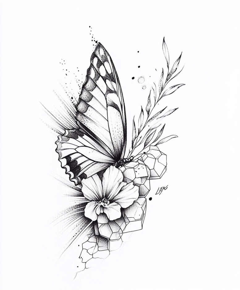 delicate-insect – tattoo design ideas free ai generated – neotraditional-structured-design – for-back – Gallery: butterflies-moths-dragonflies-inkby-ai