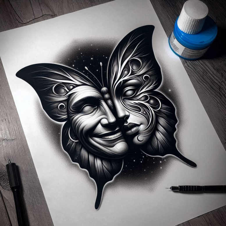 dragonfly-emblem – tattoo design ideas free ai generated – surrealism-visionary – for-hand – Gallery: butterflies-moths-dragonflies-inkby-ai
