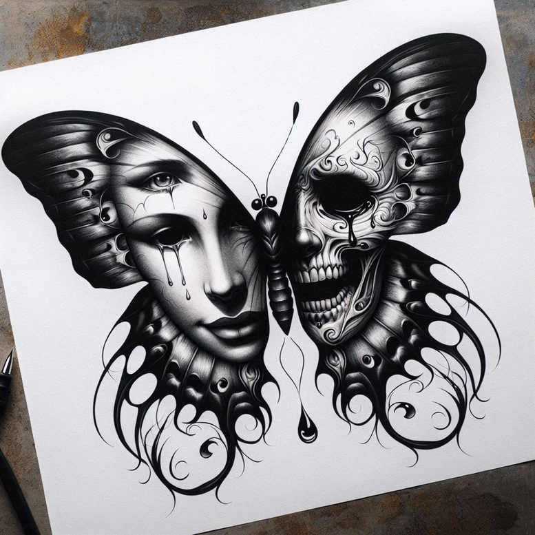 dragonfly-insect – tattoo design ideas free ai generated – surrealism-mysterious – for-back – Gallery: butterflies-moths-dragonflies-inkby-ai