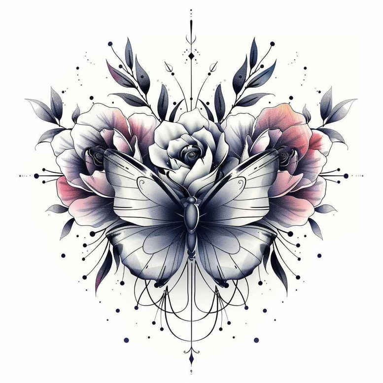 dragonfly-line – tattoo design ideas free ai generated – neotraditional-dynamic-color – for-lower-thigh – Gallery: butterflies-moths-dragonflies-inkby-ai
