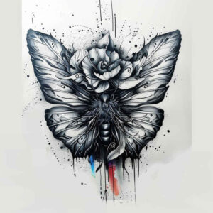 dragonfly-line – tattoo design ideas free ai generated – surrealism-psychedelic – for-hip – Gallery: butterflies-moths-dragonflies-inkby-ai